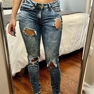 H&M Low Rise Skinny Acid Wash Distressed Ripped Jeans, Size 24